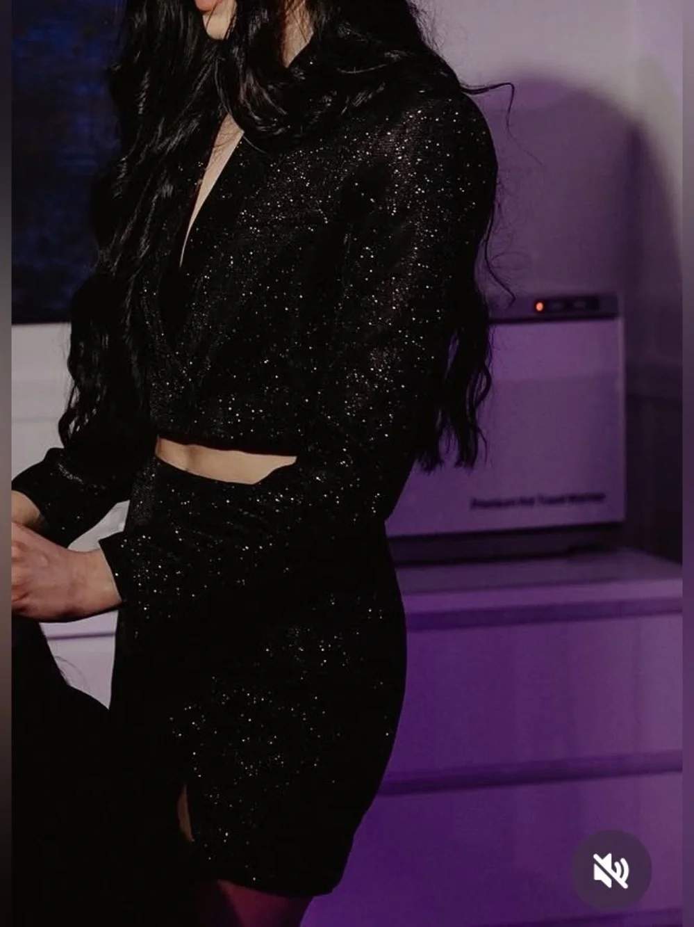 Black Sparkle Women's Blazer Jacket and Skirt Set